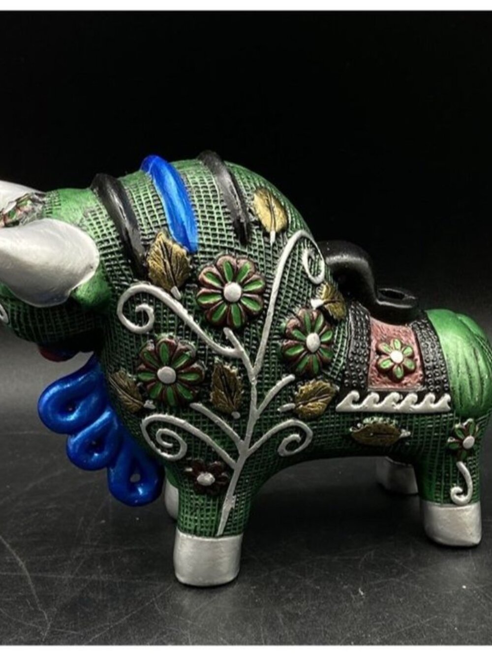 Green Torito De Pucara Peruvian Handmade Pottery Toro Bull Vessel Figure